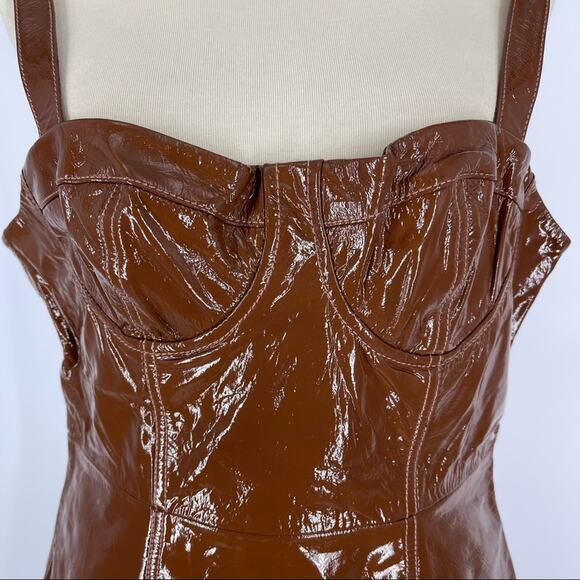 LPA The Label Ophelia 100% Leather Midi Dress Brown Women’s Size Small NWT - Picture 5 of 12